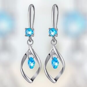 Earrings Dangle Blue Topaz Silver Elegant Minimalistic Elegant 1.57 inches